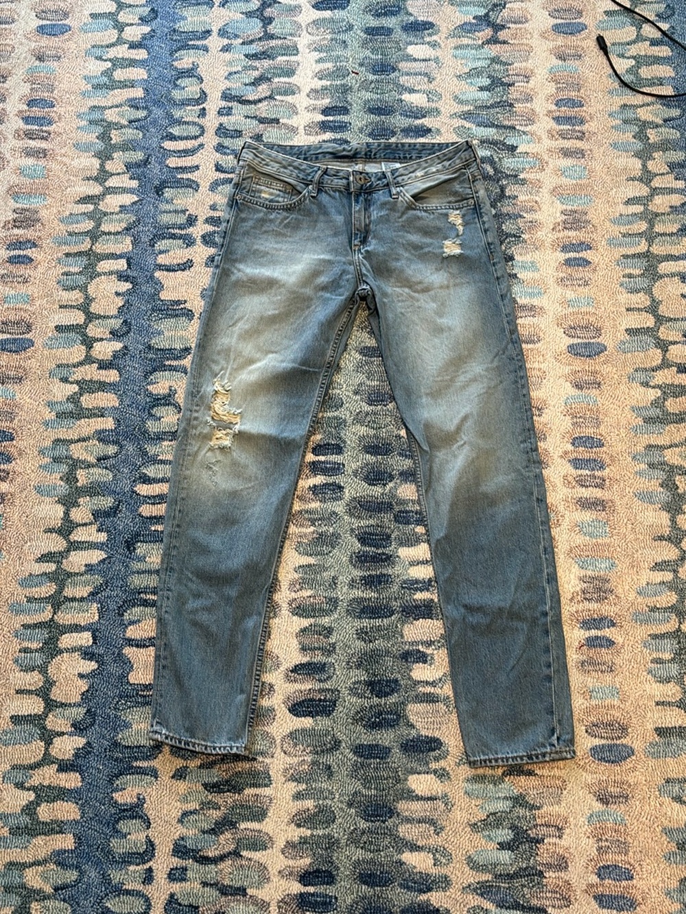 Denim&Co Distressed Light Blue Boyfriend Jeans